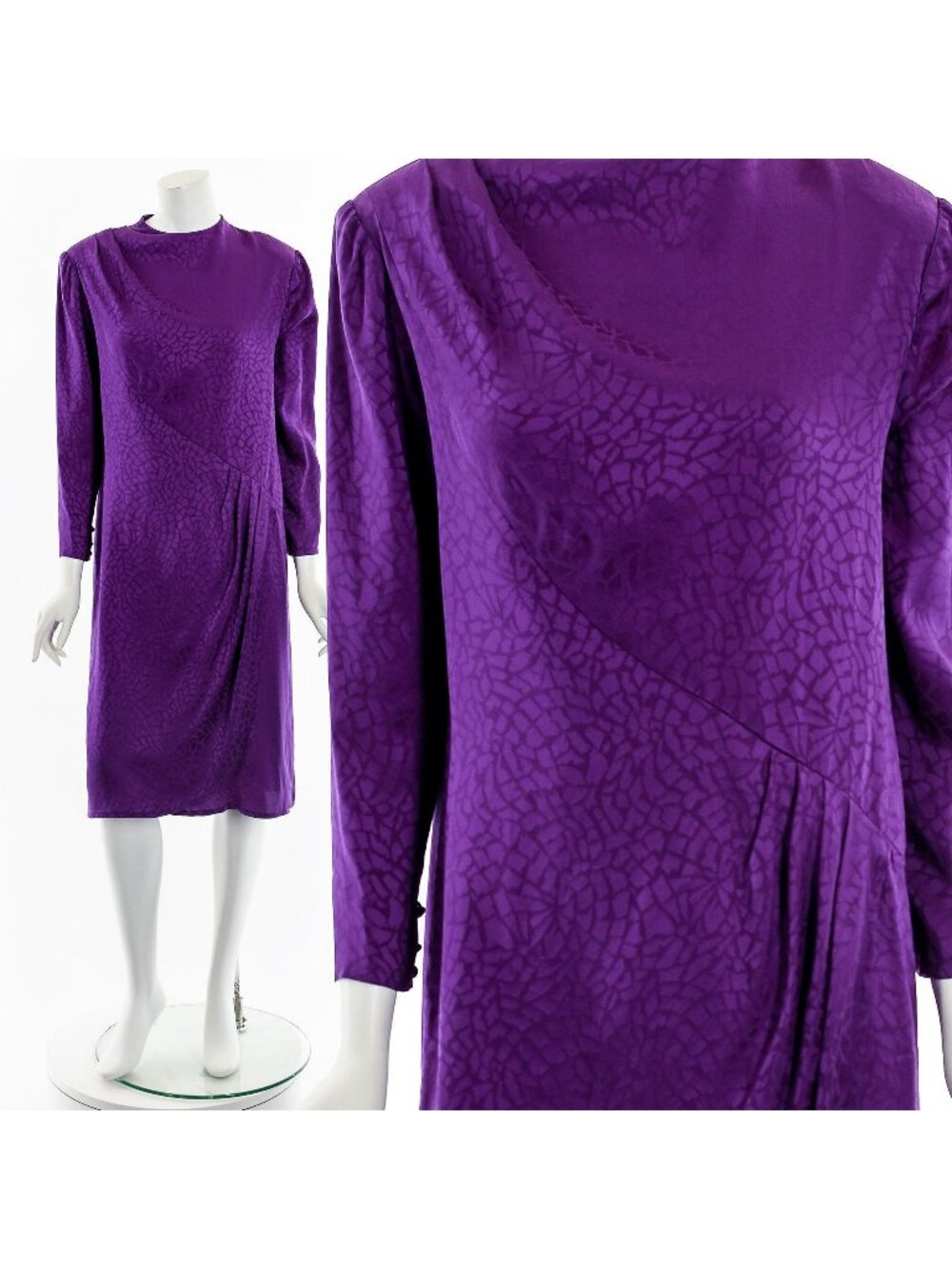 Bias Cut Silk Dress Purple Embossed Snakeskin
